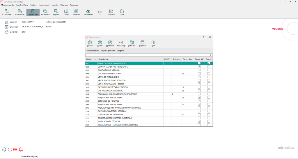 MsConta incluye pestaña de operaciones entre sus funcionalidades