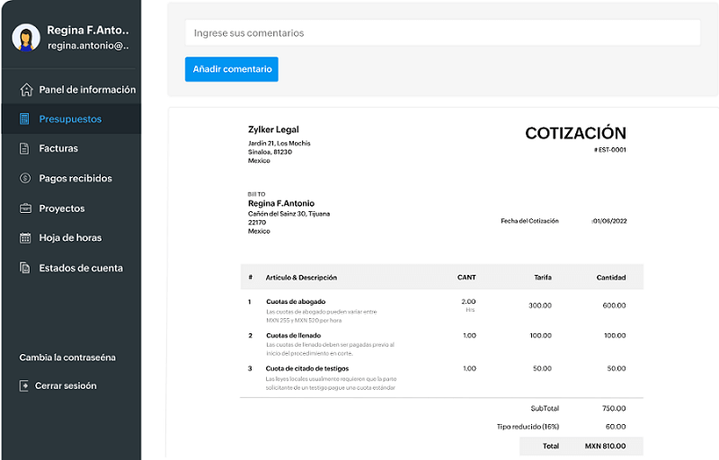 Zoho Invoice herramienta de facturas